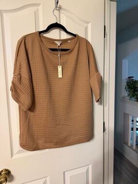 Max Studio Camel Waffle Knit Top